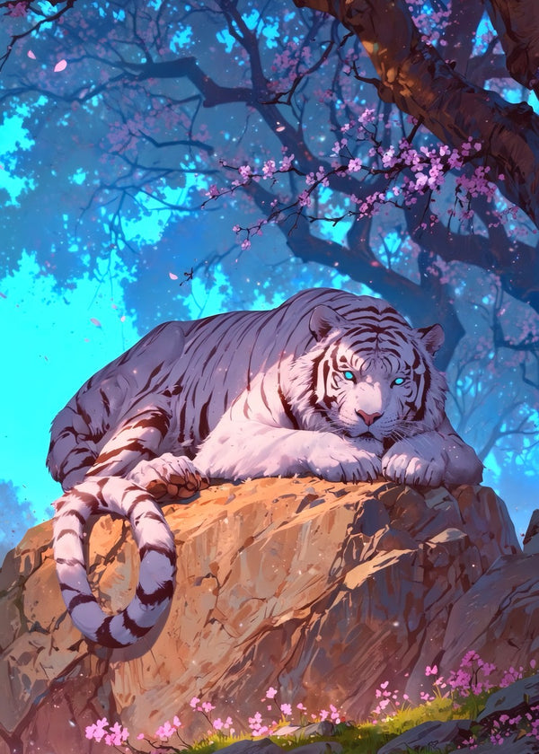 White Tiger lying on the yellow stone