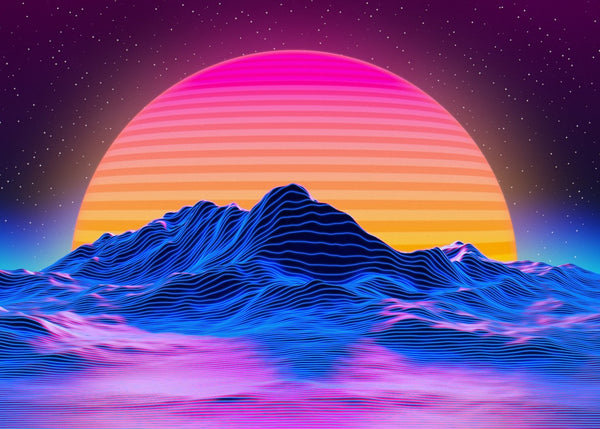 Retrowave mountains and stars