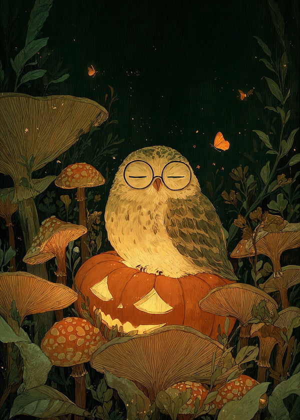 Owl on Pumpkin Lantern
