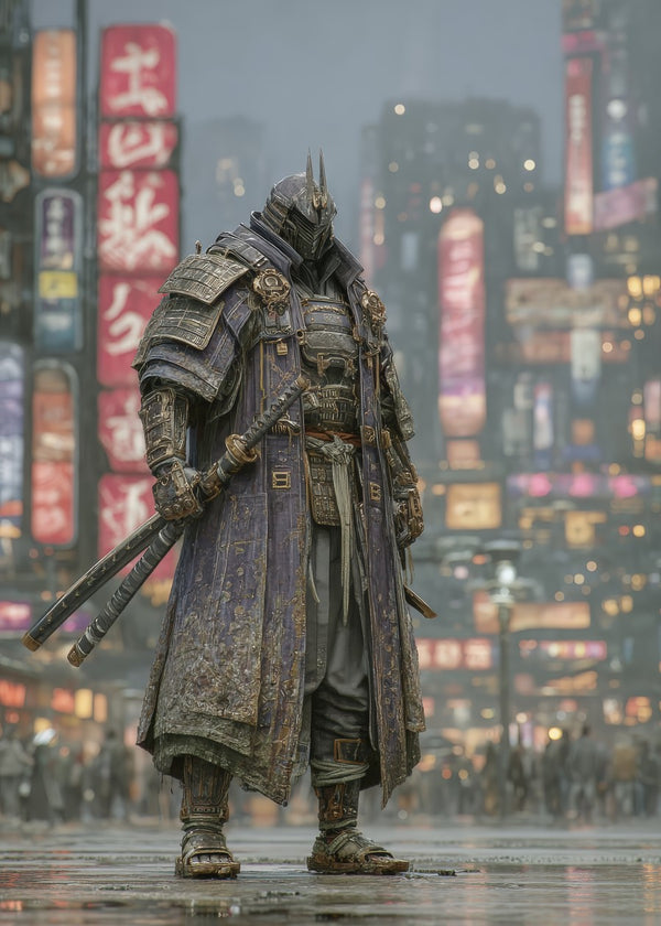 Futuristic Samurai in Neon Rai