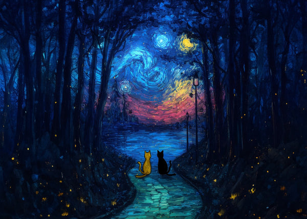 Starry Night Cat Companions