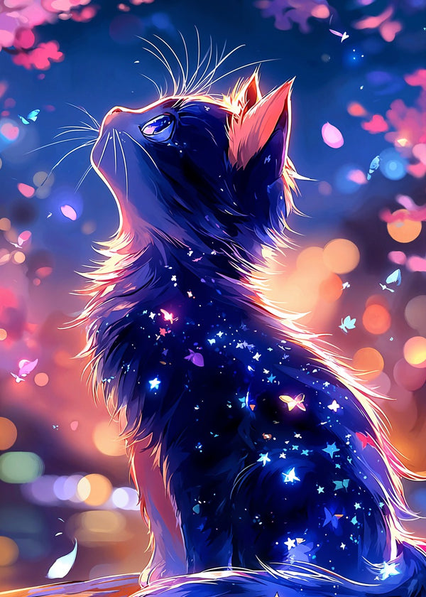 Stargazer Cat Under Sakura Ski