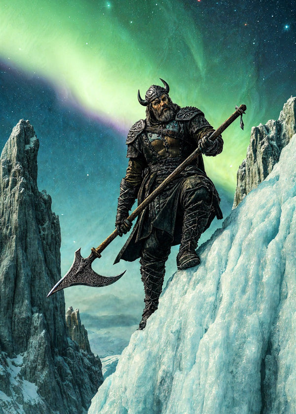 Viking Warlord Under Aurora