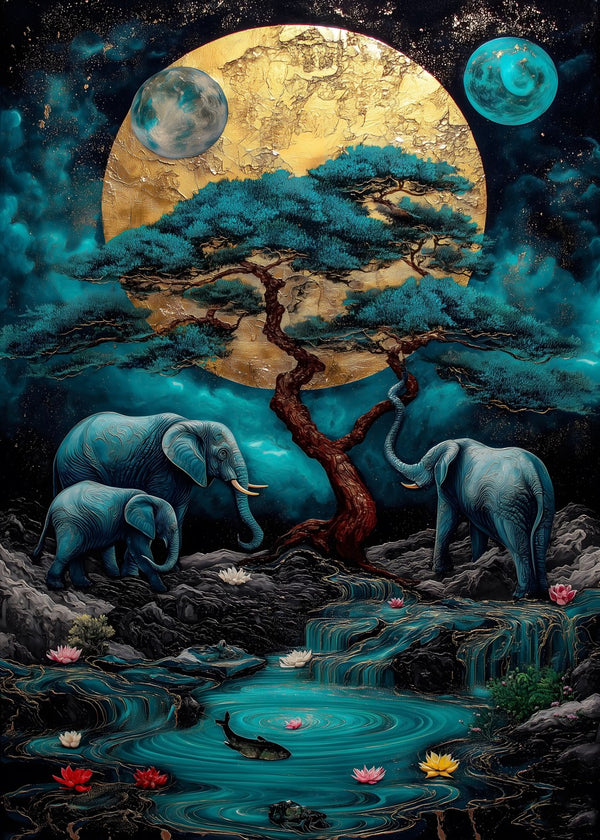 Moonlit Elephants' Oasis