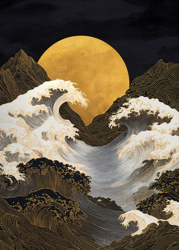 Golden Moon Over Eternal Waves