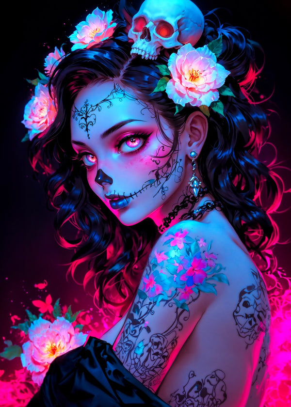Skull Woman with Tattoos