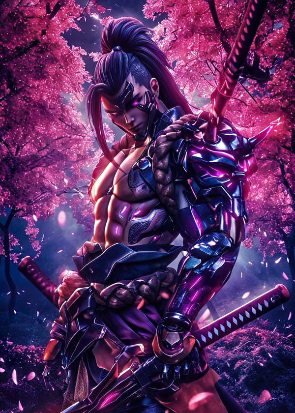 Samurai assassin under cherry blossom trees