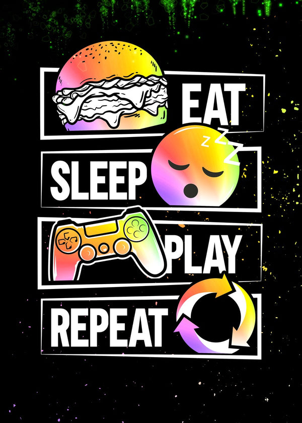 Eat sleep game repeat text art