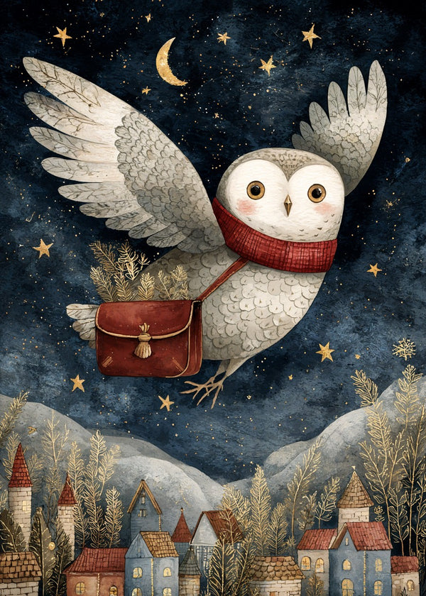 Owl Over Starry Village