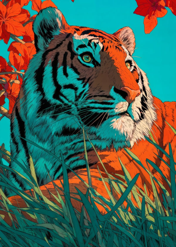 Tiger sitting on grassland