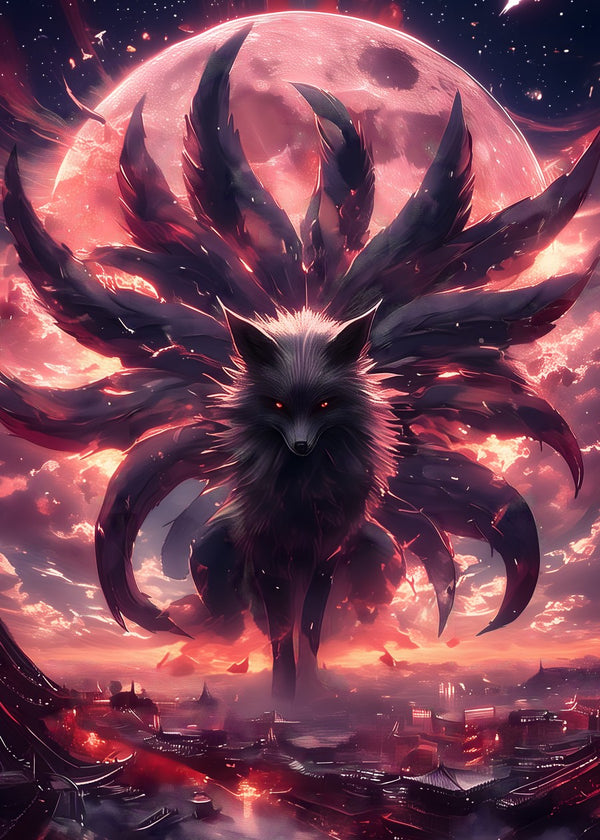 Celestial Fox Under Blood Moon