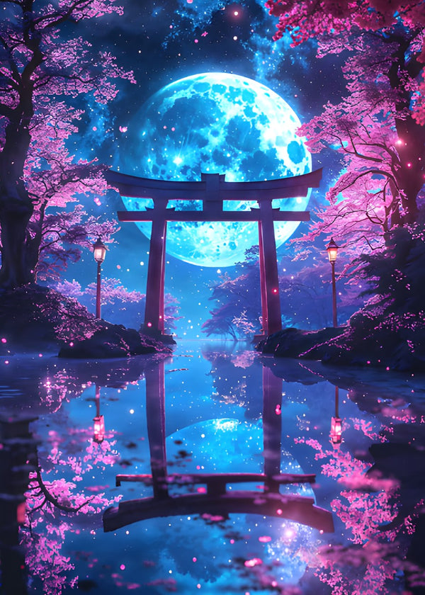 Moonlit Sakura Torii Gateway