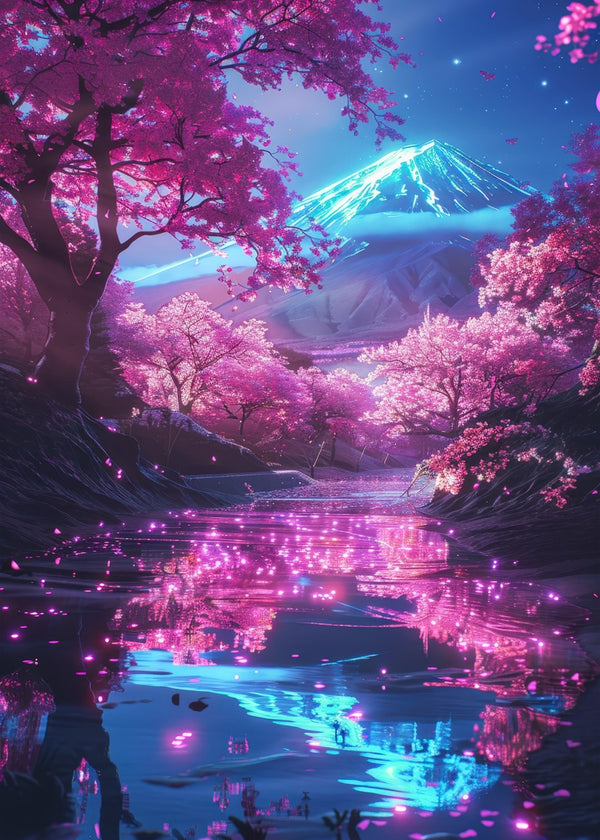Neon Cherry Blossom Mount Fuji