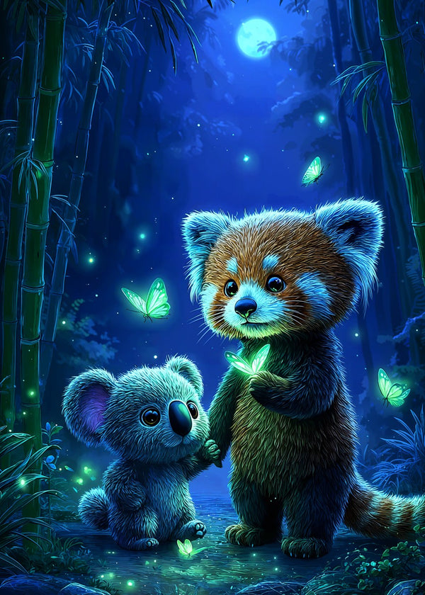 Panda & Koala in Moonlight
