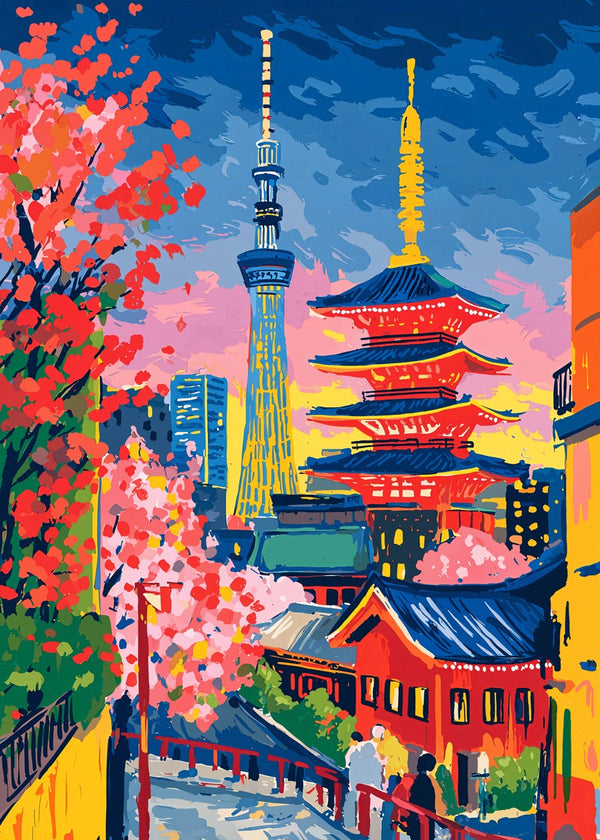 Tokyo Skyline & Sakura Art