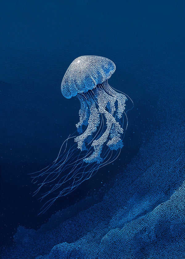 Jellyfish in Deep Blue Flow