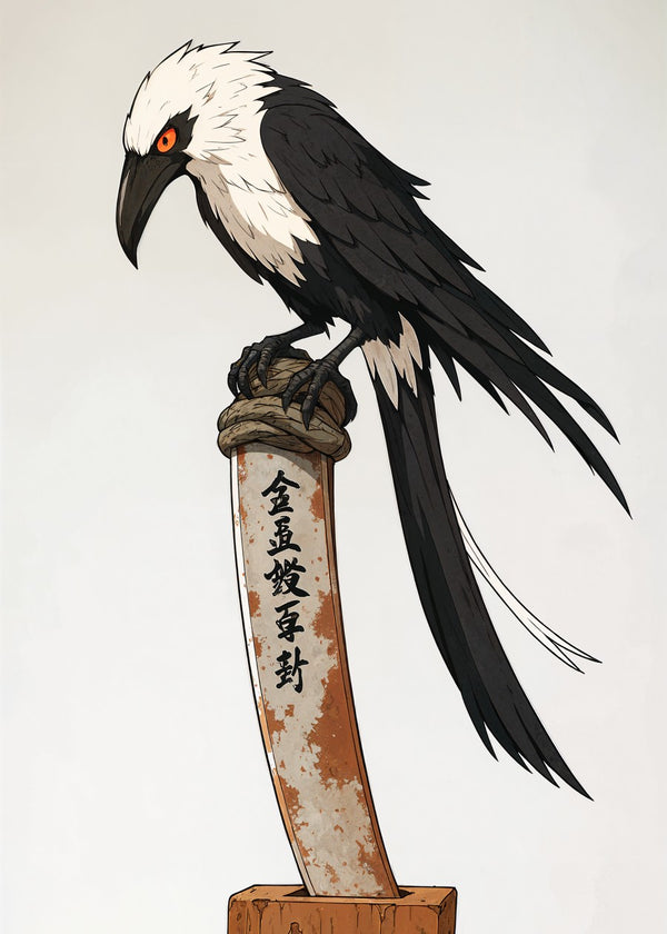 Black and White Crow on Post