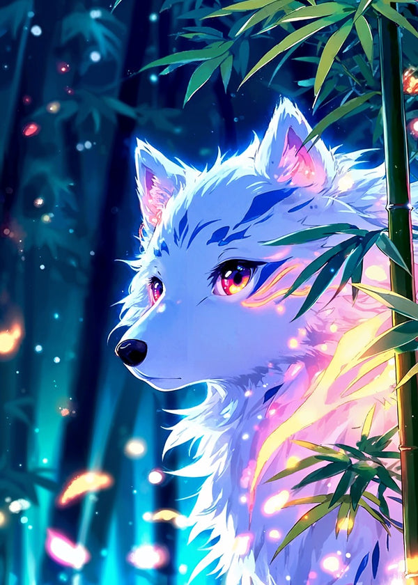 Mystic White Wolf in Bamboo