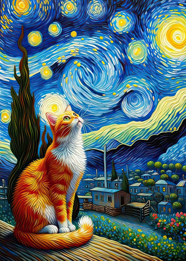 Starry Night Yellow Cat