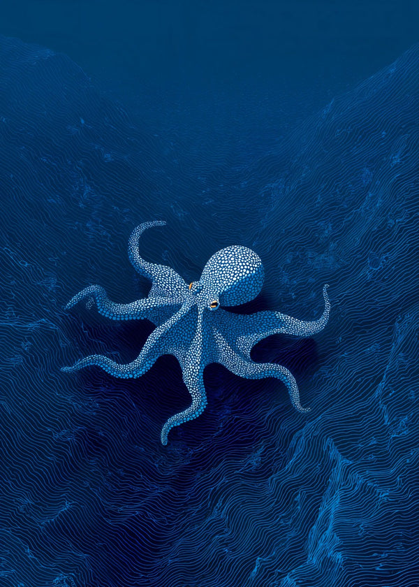 Octopus in Deep Blue Lines