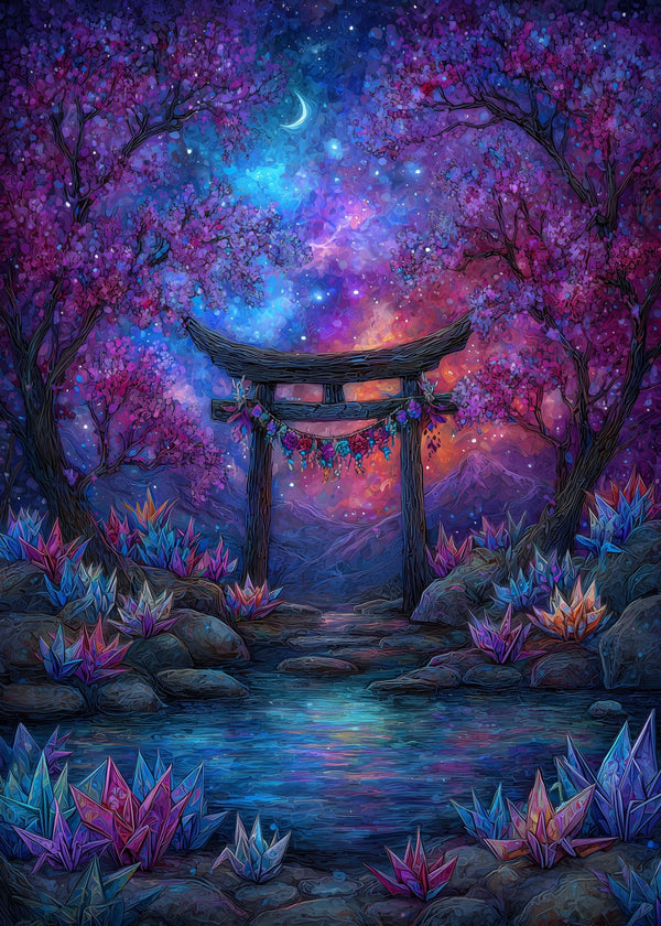 Mystical Torii Under Starry Sky