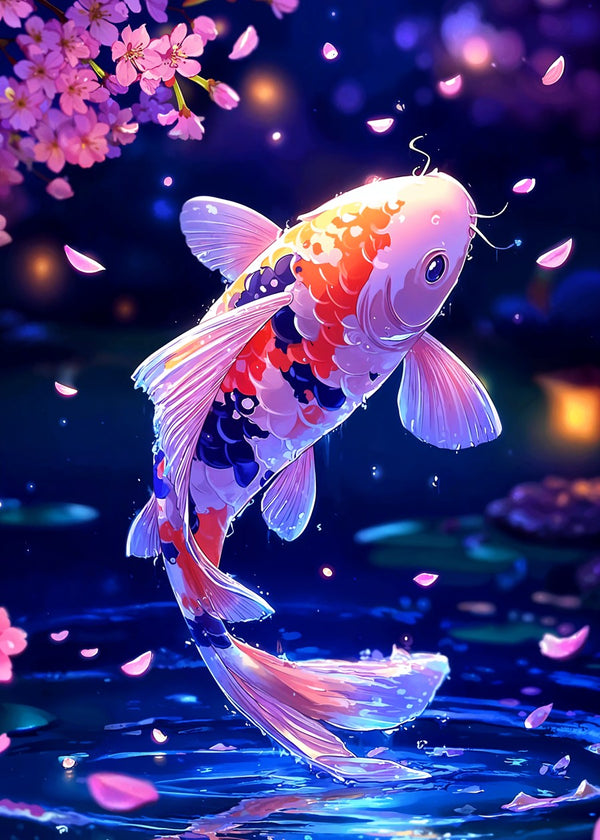 Koi Leap Through Sakura Light