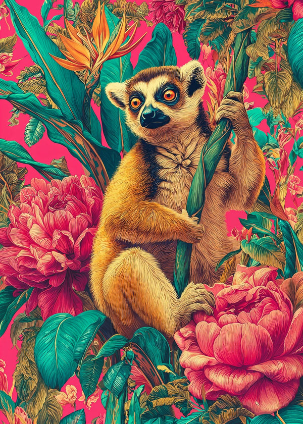Lemur Among Petal Palms
