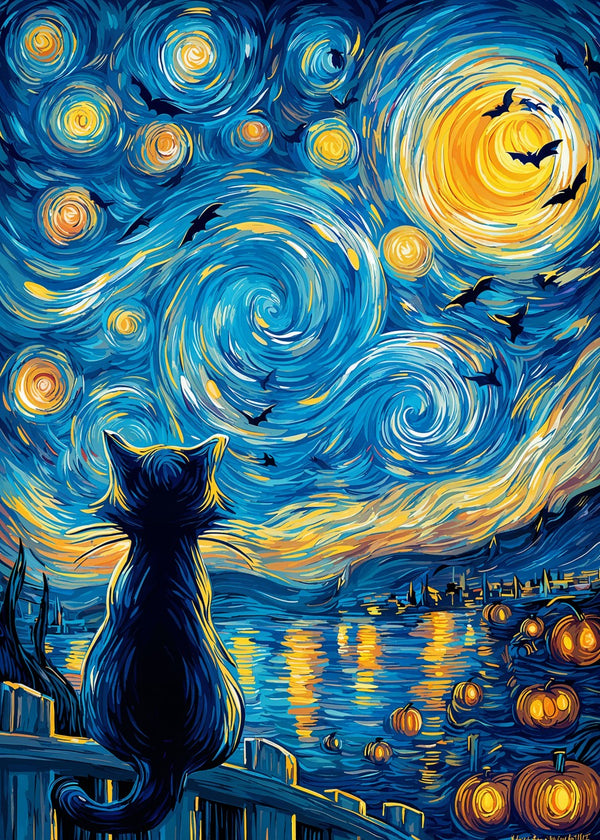 Starry Gaze of the Black Cat