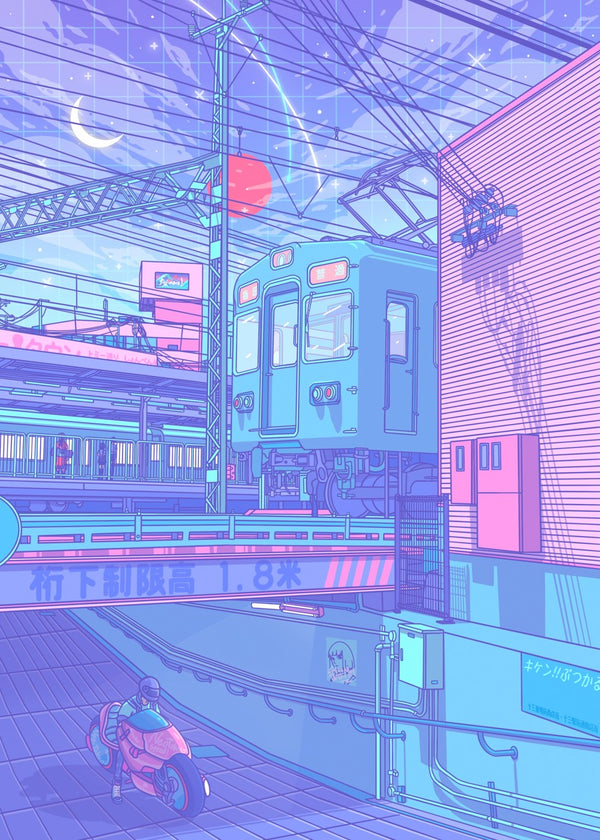 Busy passing by train in Japanese city