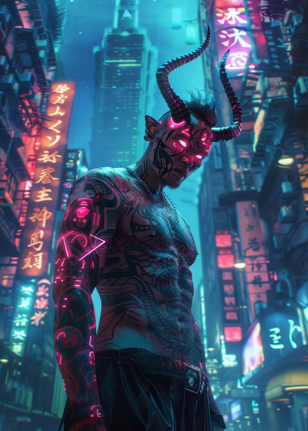 Neon Cyberpunk Japanese Oni