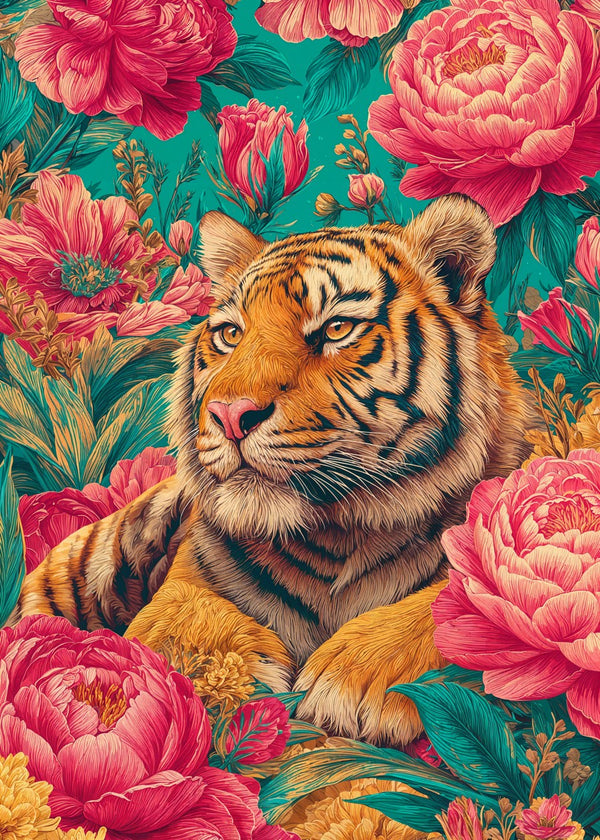 Tiger Among Blush Blooms