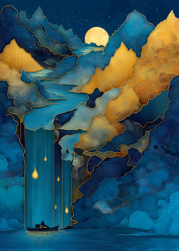 Golden Moonlit Cascade