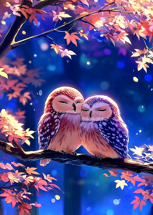 Loving Owls in Sakura Light