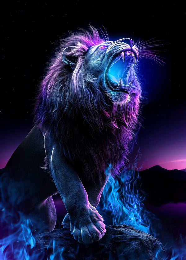 Mystical Roaring Lion on Fire