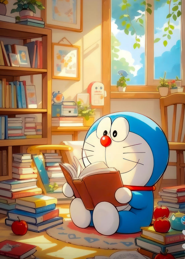 Doraemon Reading in Library