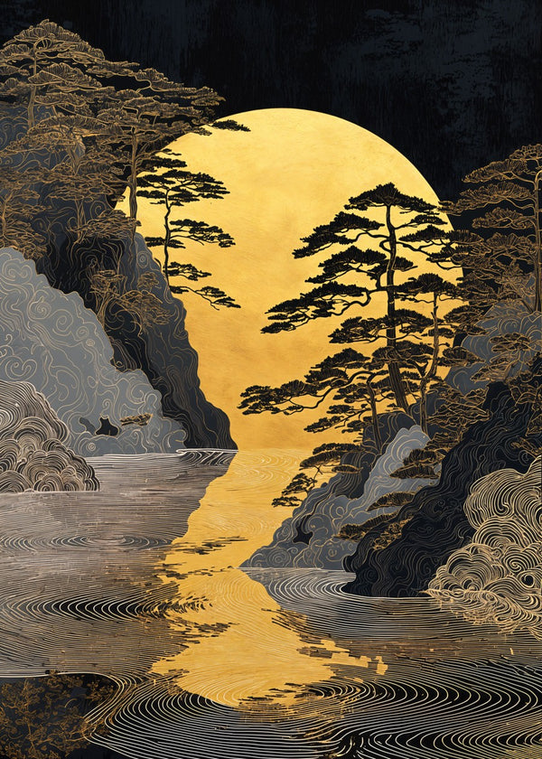 Golden Pines by the Moonlit