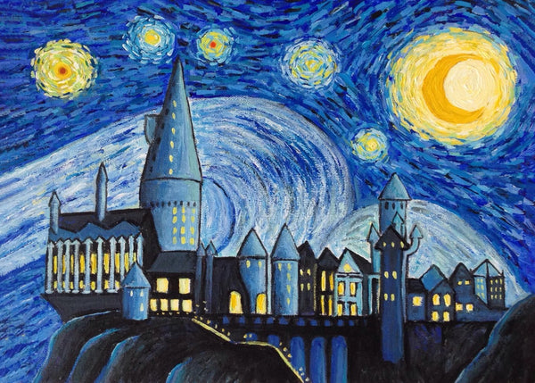 Starry night castle art paint