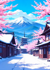 Japanese Mount Fuji Pagoda in Winter