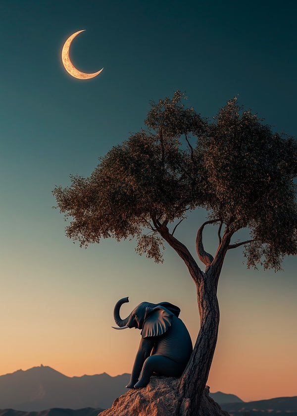 Elephant and crescent moon