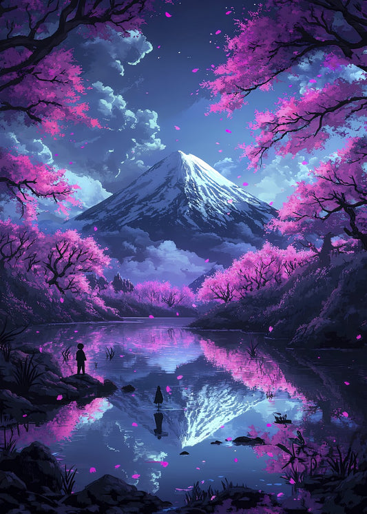 Neon Japanese Mount Fuji Landscape