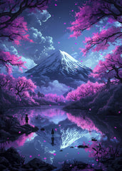Neon Japanese Mount Fuji Landscape
