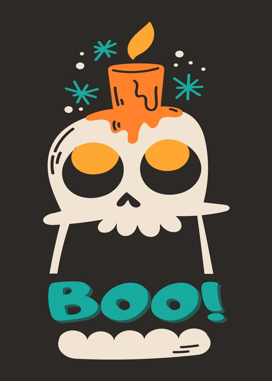 Candlelit Skull with Boo
