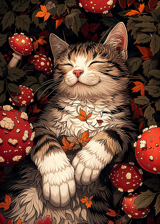 Cat in Mushroom Dreams