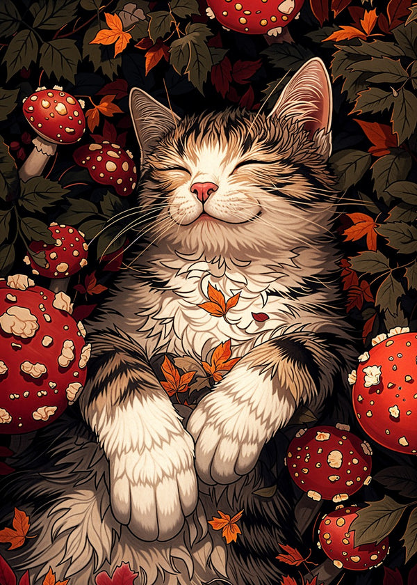 Cat in Mushroom Dreams