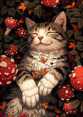 Cat in Mushroom Dreams