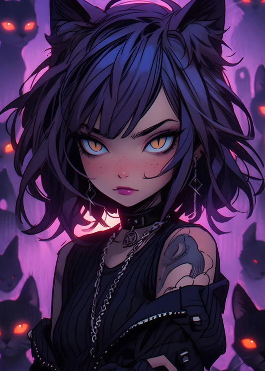black cat Anime Girl