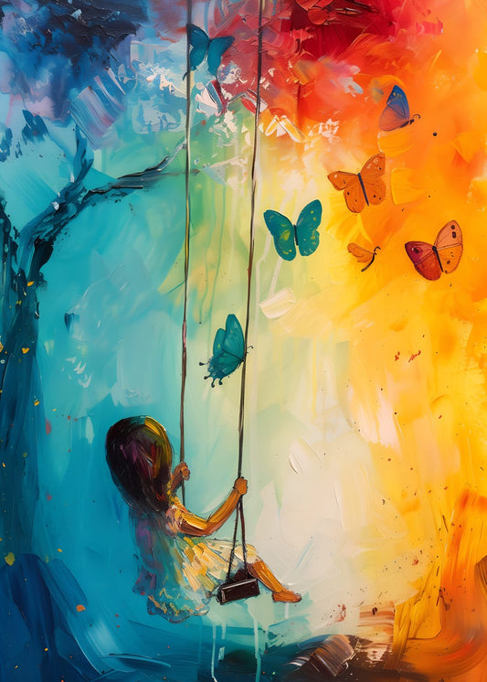 Dreamy Girl on Swing Butterfly