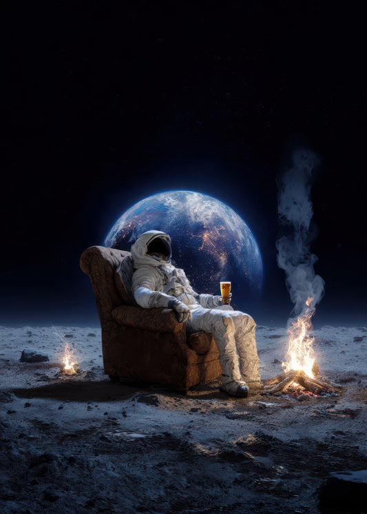 Astronaut drinks beer on moon