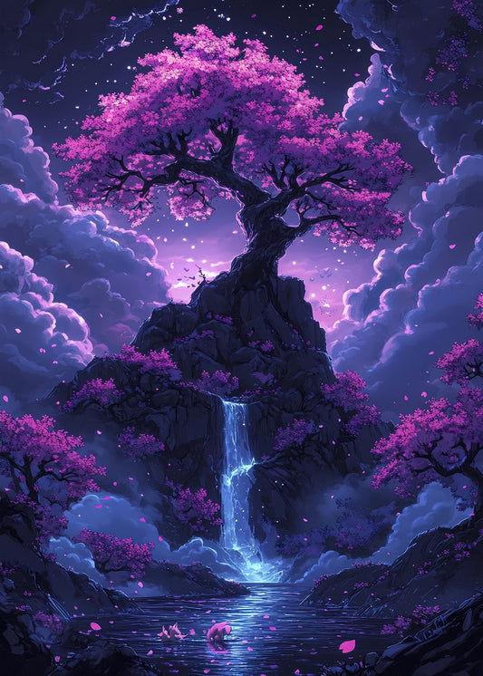 Neon Japanese Waterfall Landscape