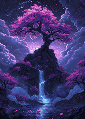 Neon Japanese Waterfall Landscape